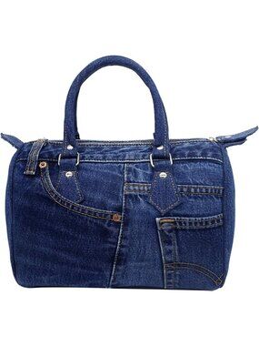 Upcycled Denim Satchel Handbag | Stylish Top Handle Shoulder Purse with